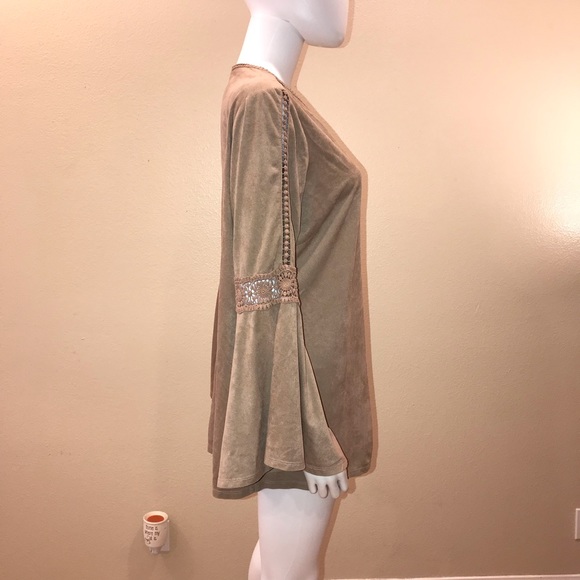 New Directions Faux Suede Brown Top Womens Plus Size 0X XL Bell Sleeve Retro - Picture 10 of 15